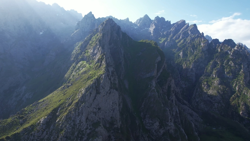 Steep rocky peaks of the Picos de Europa mountains in northern Spain