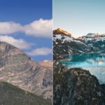 Rocky Mountains vs Alps showing a rocky peak and an alpine lake with a dam